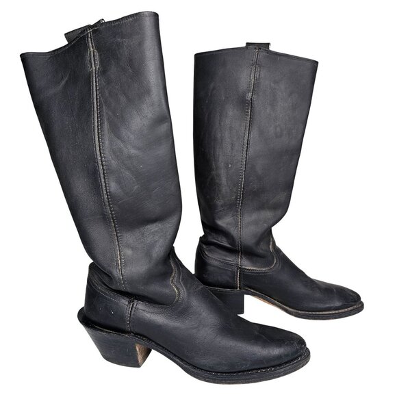 Vintage Acme Boot Black Leather Western Cowboy Boots Mens 8.5D